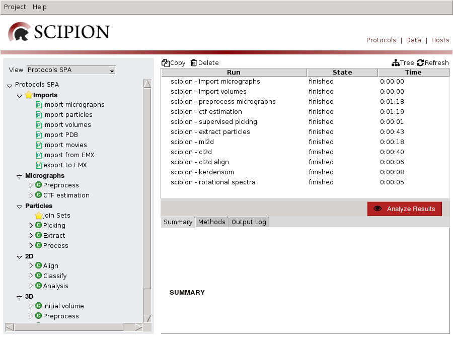 TestXmippWorkflow Project GUI